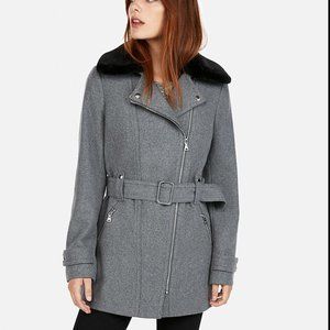 Express Gray Wool Coat with Black Faux Fur Collar Size XS